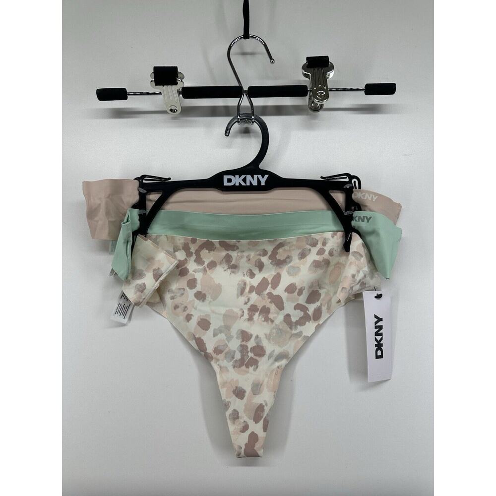 DKNY Women's 3 Pack Thong Underwear Sz XL DK3471P3 Green‎ Nude Pink Animal Print